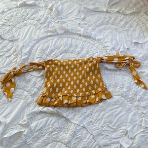 Forever 21 Yellow Cropped Blouse with tie Sleeves